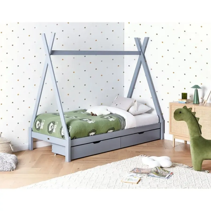 Beliani DEVAY - Kinderbed met opbergruimte - Grijs - 90 x 200 cm - Grenenhout
