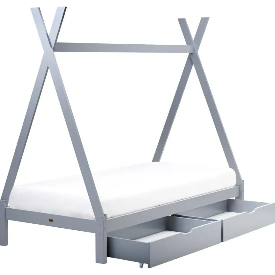 Beliani DEVAY - Kinderbed met opbergruimte - Grijs - 90 x 200 cm - Grenenhout