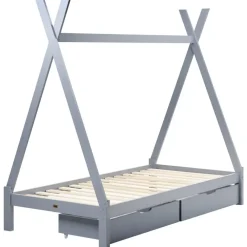 Beliani DEVAY - Kinderbed met opbergruimte - Grijs - 90 x 200 cm - Grenenhout