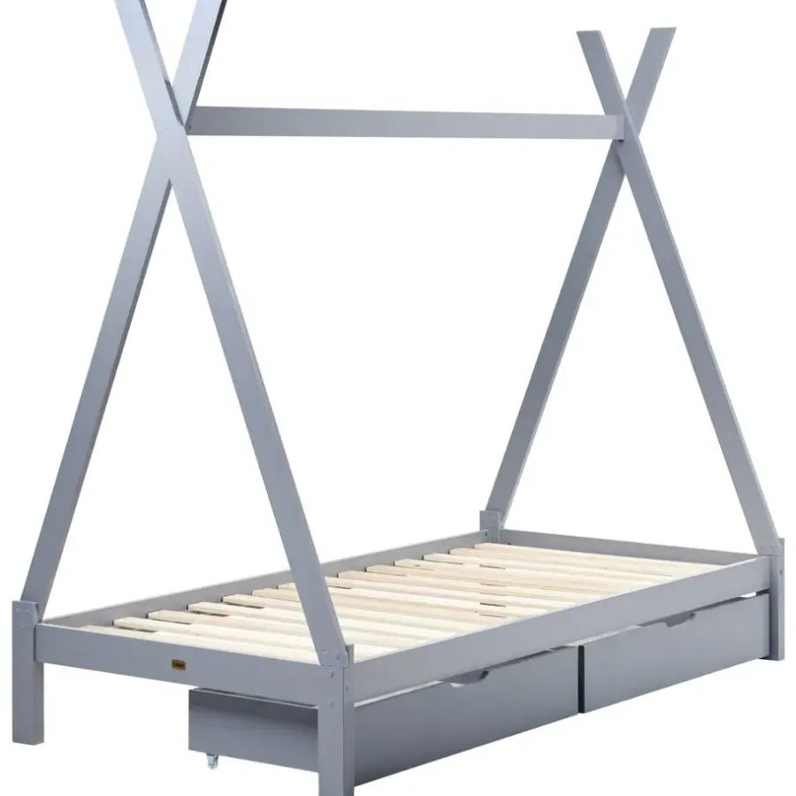 Beliani DEVAY - Kinderbed met opbergruimte - Grijs - 90 x 200 cm - Grenenhout