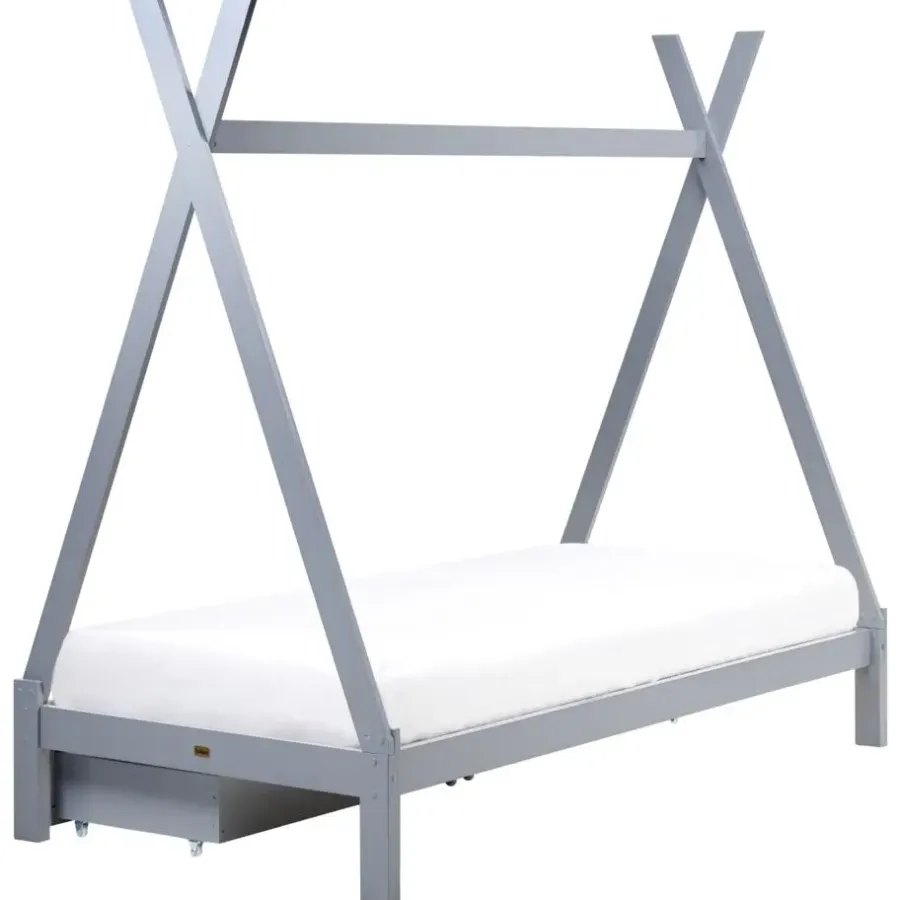 Beliani DEVAY - Kinderbed met opbergruimte - Grijs - 90 x 200 cm - Grenenhout