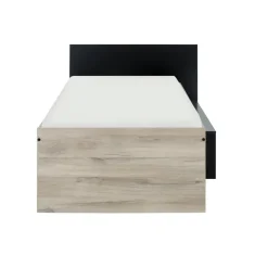DIAGONE Bed Erquy - Opbergvakken - 90x200cm - Zwart/Eikenkleur