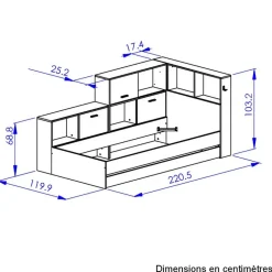 DIAGONE Bed Erwan - Opbergruimte - 90x200cm - Zwart/Kastanjekleur