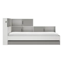 Kinderbedden-DIAGONE Bed Erwan - Opbergruimte - 90x200cm - Grijs/Wit