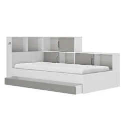 Kinderbedden-DIAGONE Bed Erwan - Opbergruimte - 90x200cm - Grijs/Wit