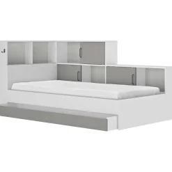 Kinderbedden-DIAGONE Bed Erwan - Opbergruimte - 90x200cm - Grijs/Wit