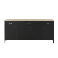 Dressoirs-DIAGONE Dressoir Manchester - 82x40x180cm - Zwart/Eikenkleur