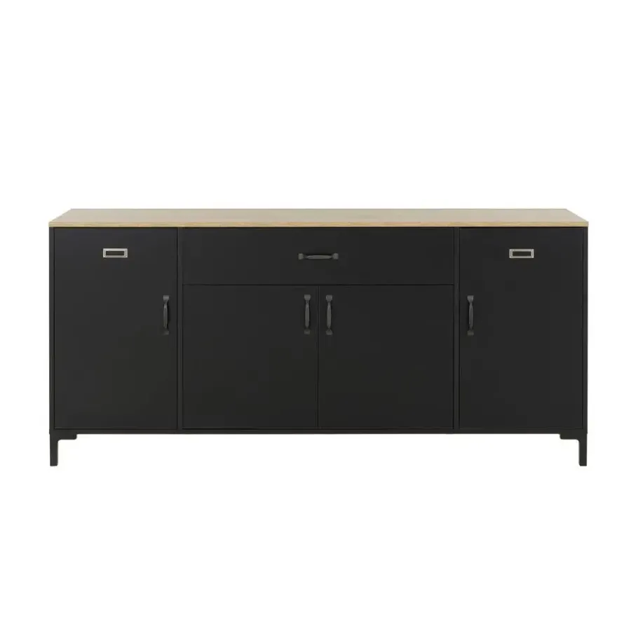 Dressoirs-DIAGONE Dressoir Manchester - 82x40x180cm - Zwart/Eikenkleur