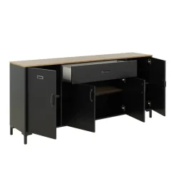 Dressoirs-DIAGONE Dressoir Manchester - 82x40x180cm - Zwart/Eikenkleur