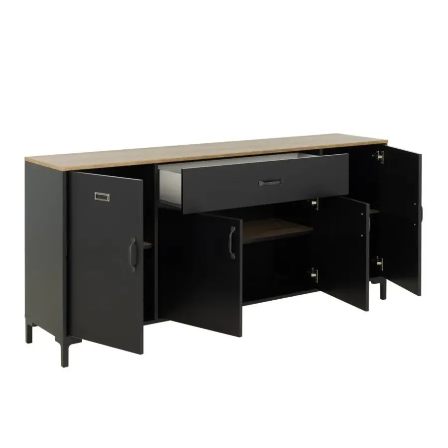 Dressoirs-DIAGONE Dressoir Manchester - 82x40x180cm - Zwart/Eikenkleur