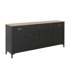 Dressoirs-DIAGONE Dressoir Manchester - 82x40x180cm - Zwart/Eikenkleur