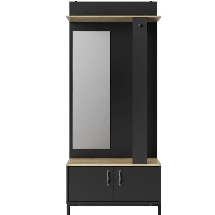 Kapstokken-DIAGONE Entreekast Store - Incl stang en spiegel - 190 cm hoog - Zwart