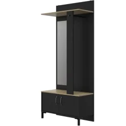 Kapstokken-DIAGONE Entreekast Store - Incl stang en spiegel - 190 cm hoog - Zwart