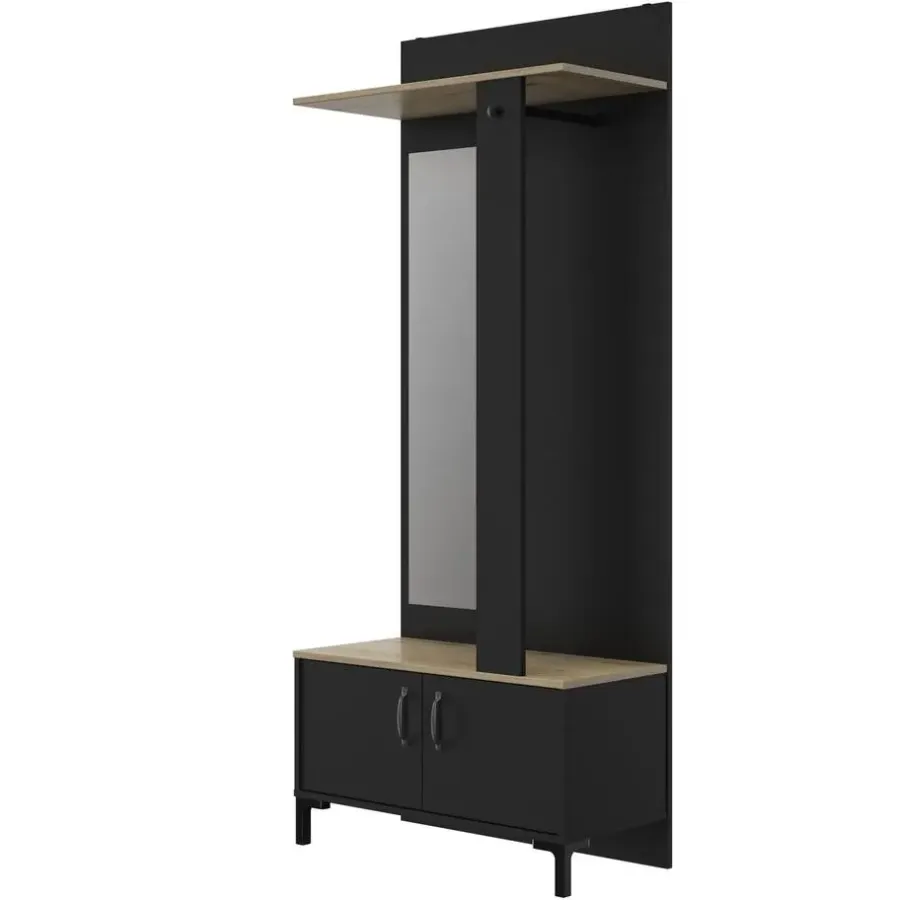 Kapstokken-DIAGONE Entreekast Store - Incl stang en spiegel - 190 cm hoog - Zwart
