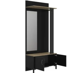 Kapstokken-DIAGONE Entreekast Store - Incl stang en spiegel - 190 cm hoog - Zwart