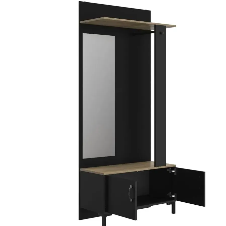 Kapstokken-DIAGONE Entreekast Store - Incl stang en spiegel - 190 cm hoog - Zwart