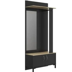 Kapstokken-DIAGONE Entreekast Store - Incl stang en spiegel - 190 cm hoog - Zwart