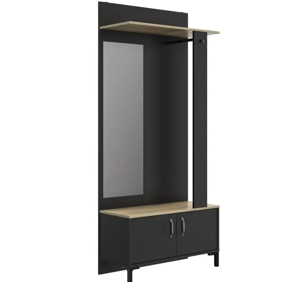 Kapstokken-DIAGONE Entreekast Store - Incl stang en spiegel - 190 cm hoog - Zwart