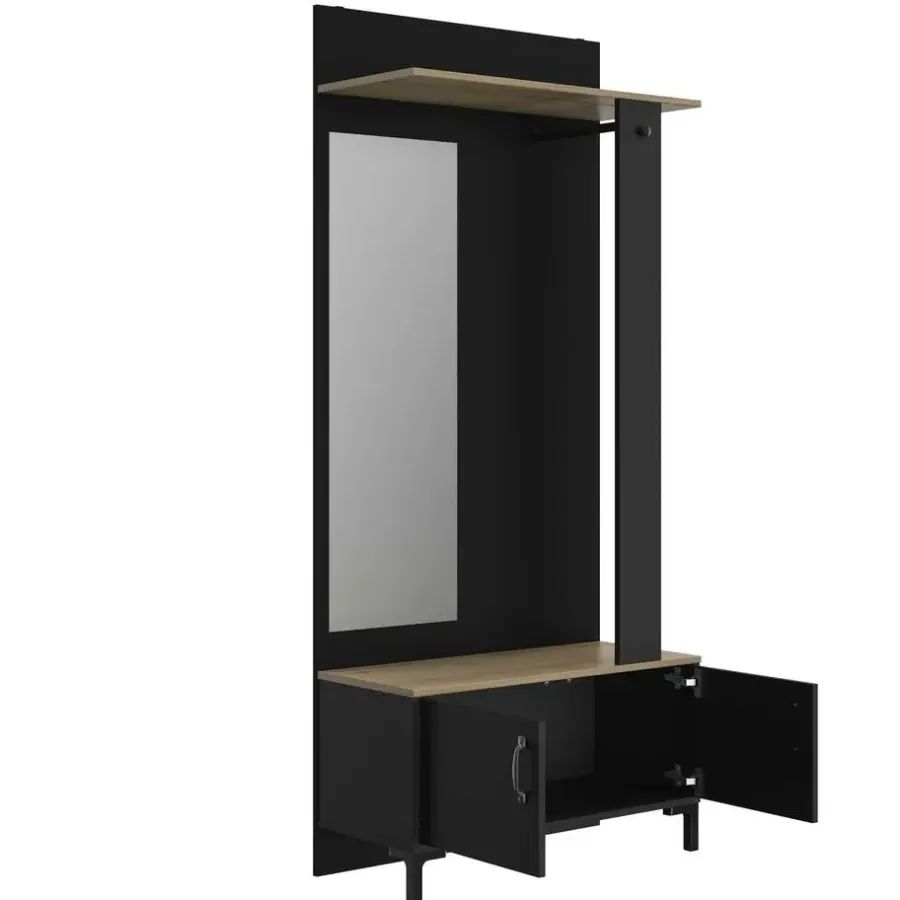 Kapstokken-DIAGONE Entreekast Store - Incl stang en spiegel - 190 cm hoog - Zwart