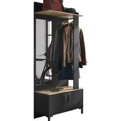 Kapstokken-DIAGONE Entreekast Store - Incl stang en spiegel - 190 cm hoog - Zwart