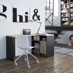 Hoekbureaus-DIAGONE Hoekbureau Liverpool - 1 deur 3 vakken - Zwart/Eikenkleur