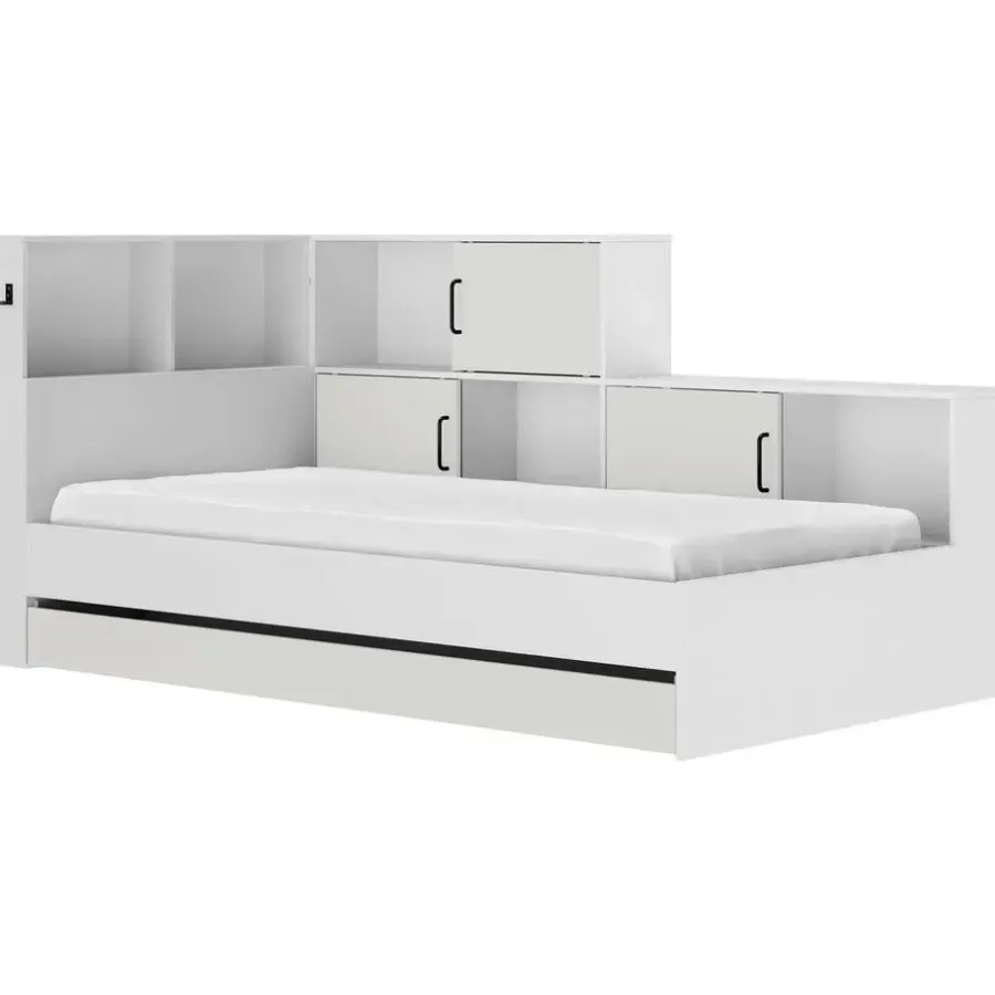 1-Persoons Bedden-DIAGONE Tienerbed met bedlade en opbergruimte Erwan - 90 x 200 cm - Wit