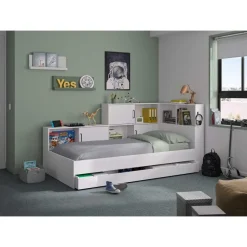 1-Persoons Bedden-DIAGONE Tienerbed met bedlade en opbergruimte Erwan - 90 x 200 cm - Wit