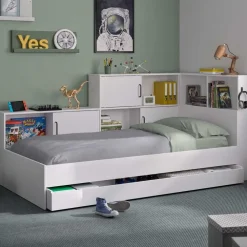 1-Persoons Bedden-DIAGONE Tienerbed met bedlade en opbergruimte Erwan - 90 x 200 cm - Wit