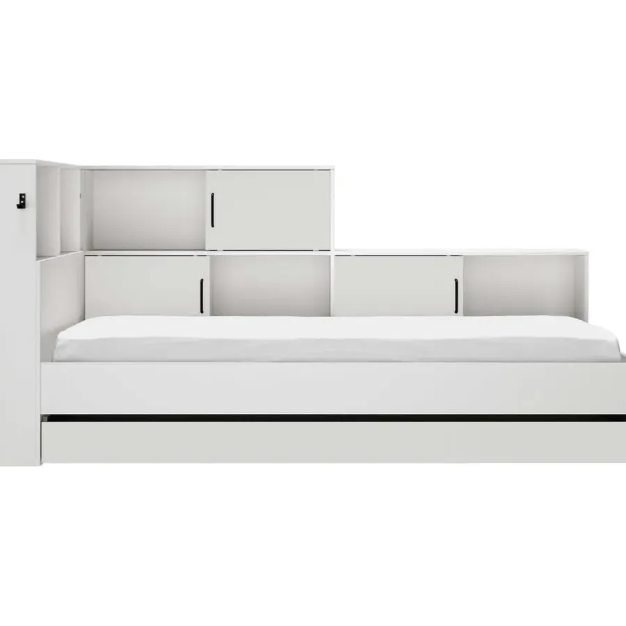 1-Persoons Bedden-DIAGONE Tienerbed met bedlade en opbergruimte Erwan - 90 x 200 cm - Wit