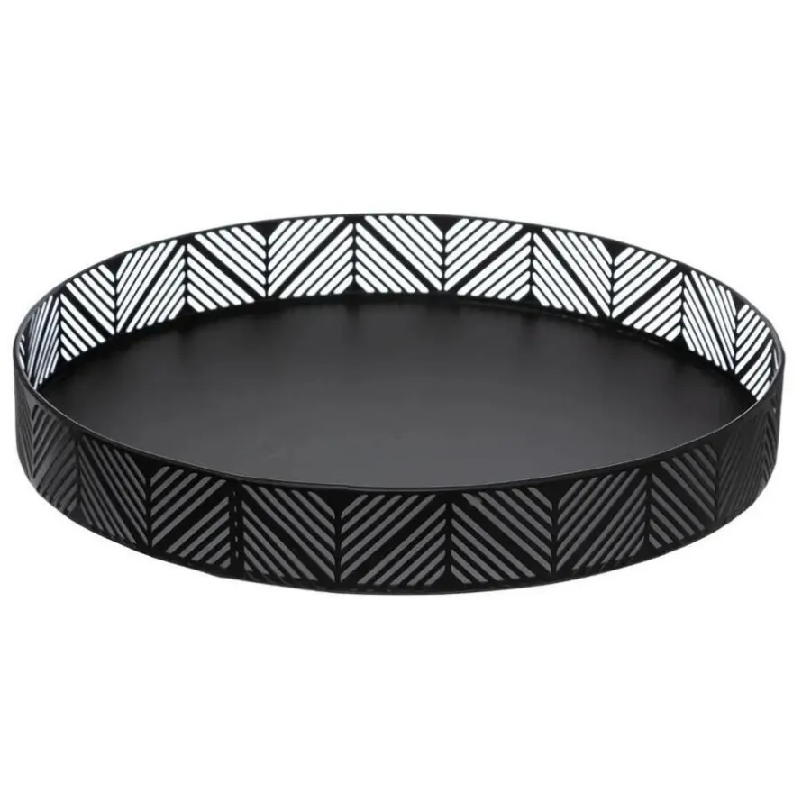Dienbladen-Secret de Gourmet Dienblad - zwart - D30 cm - metaal - rond - met rand