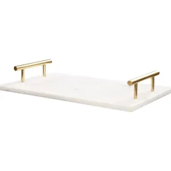 Dienbladen-Beliani DIMARI - Decoratief dienblad - Wit/Gouden - Marmer