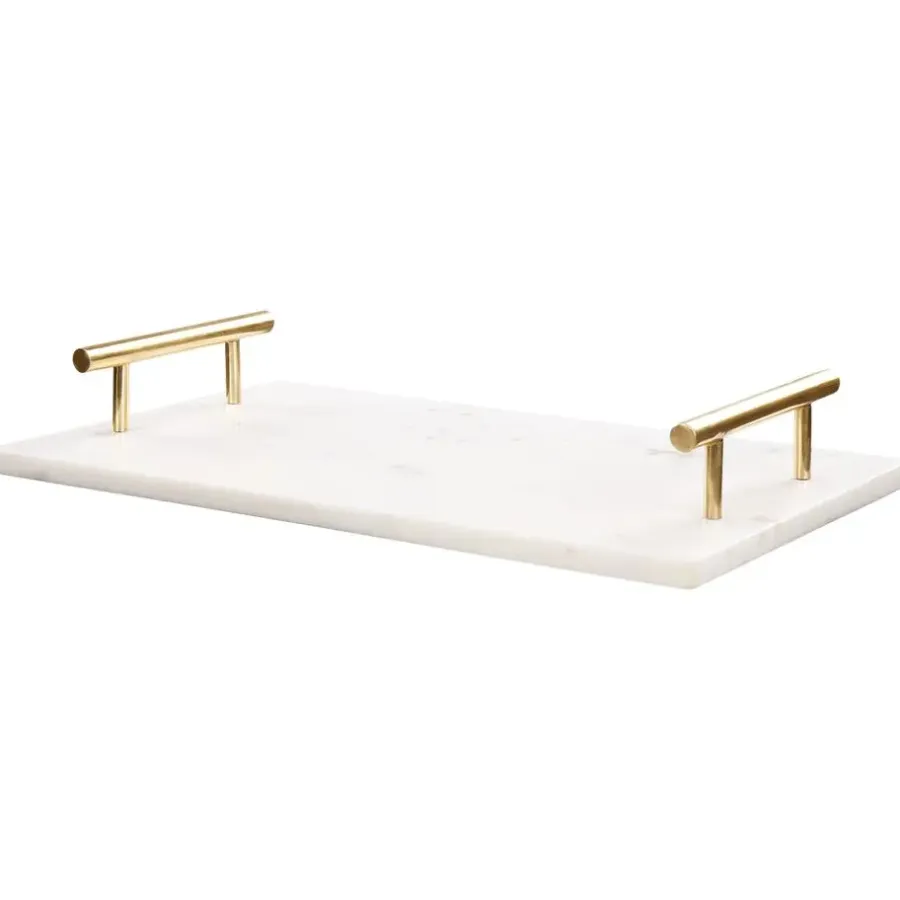 Dienbladen-Beliani DIMARI - Decoratief dienblad - Wit/Gouden - Marmer