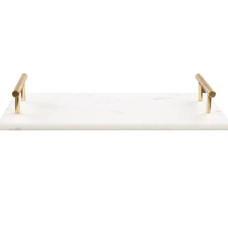 Dienbladen-Beliani DIMARI - Decoratief dienblad - Wit/Gouden - Marmer