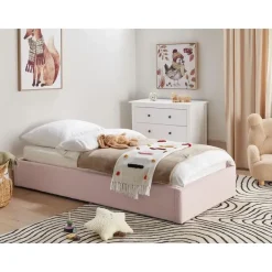 1-Persoons Bedden-Beliani DINAN - Eenpersoonsbed - Roze - 90 x 200 cm - Bouclé