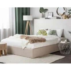 2-Persoons Bedden-Beliani DINAN - Tweepersoonsbed - Beige - 140 x 200 cm - Polyester