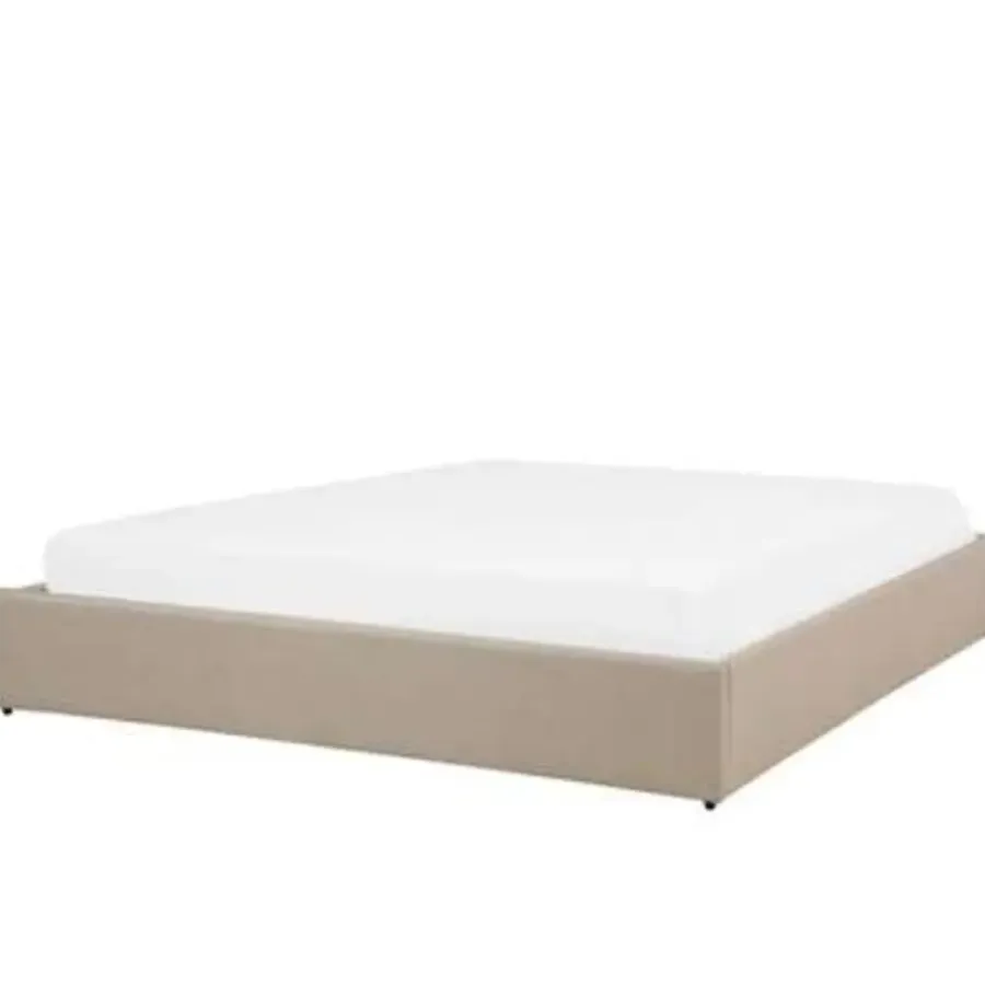 2-Persoons Bedden-Beliani DINAN - Tweepersoonsbed - Beige - 180 x 200 cm - Polyester