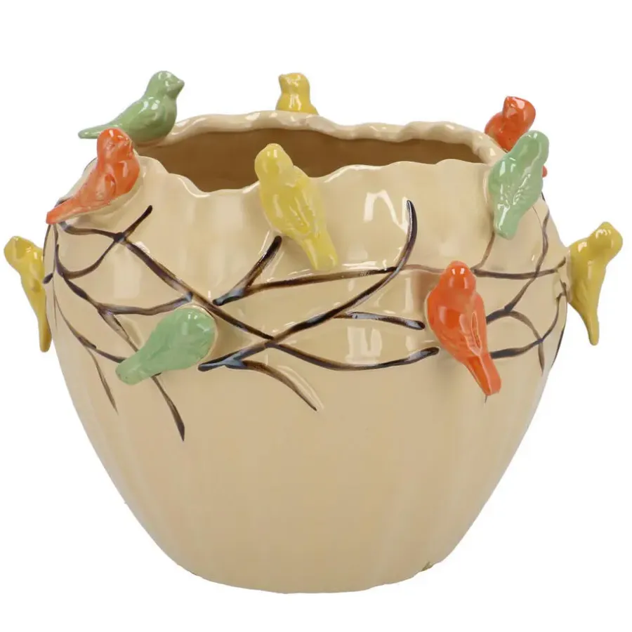 Bloempotten Voor Binnen-DK Design Bloempot/plantenpot Vogels - zandkleurig - D19 x H15 cm