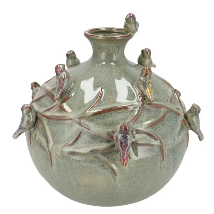 Vazen-DK Design Vaas Vogels - mosgroen - D23 x H23 cm
