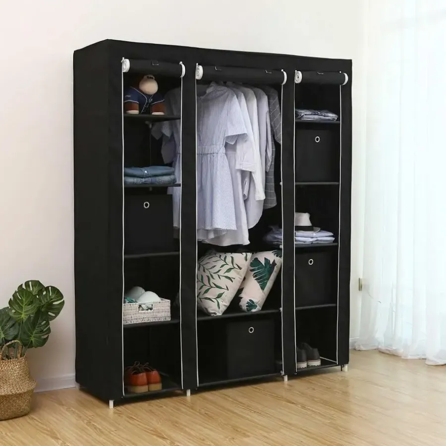 Kledingopbergers|Kledingrekken-Songmics Draagbare kledingkast, opvouwbare kast, 150x45x175 cm, zwart