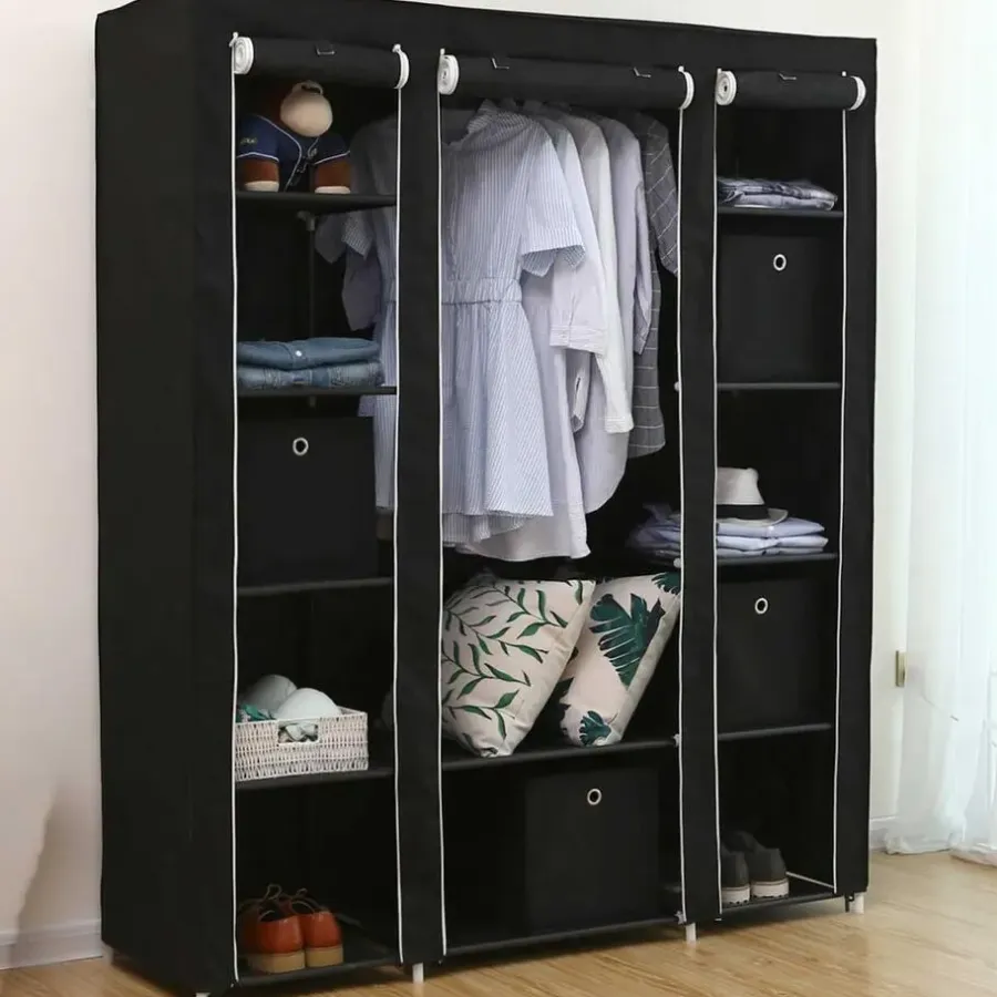 Kledingopbergers|Kledingrekken-Songmics Draagbare kledingkast, opvouwbare kast, 150x45x175 cm, zwart