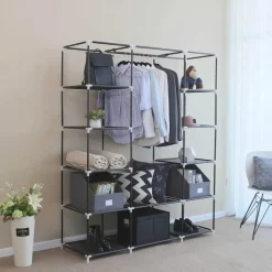 Kledingopbergers|Kledingrekken-Songmics Draagbare kledingkast, opvouwbare kast, 150x45x175 cm, zwart