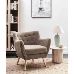 Beliani DRAMMEN - Chesterfield fauteuil - Bruin - Bouclé