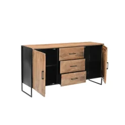 Livingfurn Dressoir Naturel Mangohout - Metaal - 150x40x80cm - Elin
