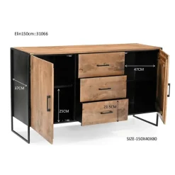 Livingfurn Dressoir Naturel Mangohout - Metaal - 150x40x80cm - Elin