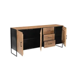 Dressoirs-Livingfurn Dressoir Naturel Mangohout - Metaal - 180x40x80cm - Elin