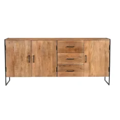 Dressoirs-Livingfurn Dressoir Naturel Mangohout - Metaal - 180x40x80cm - Elin