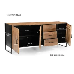 Dressoirs-Livingfurn Dressoir Naturel Mangohout - Metaal - 180x40x80cm - Elin
