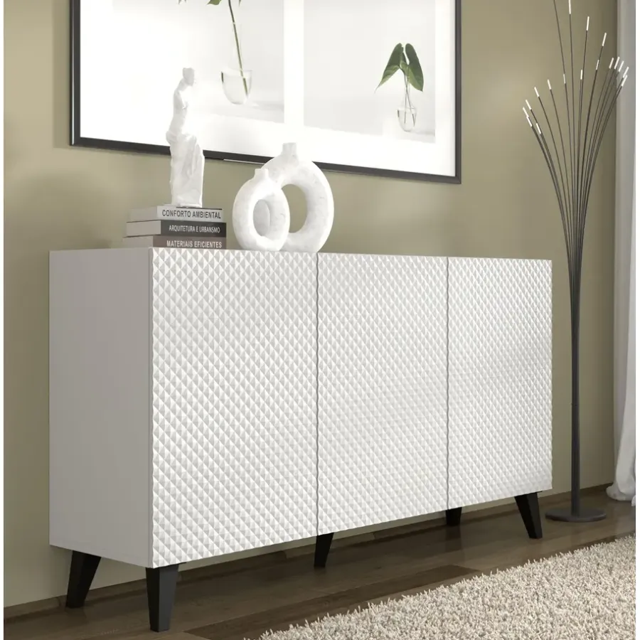 Dressoirs-Homlando Dressoir Ravenna PC 150 3D glanzend wit (fronten) deuren gefreesd