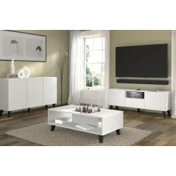 Dressoirs-Homlando Dressoir Ravenna PC 150 3D glanzend wit (fronten) deuren gefreesd