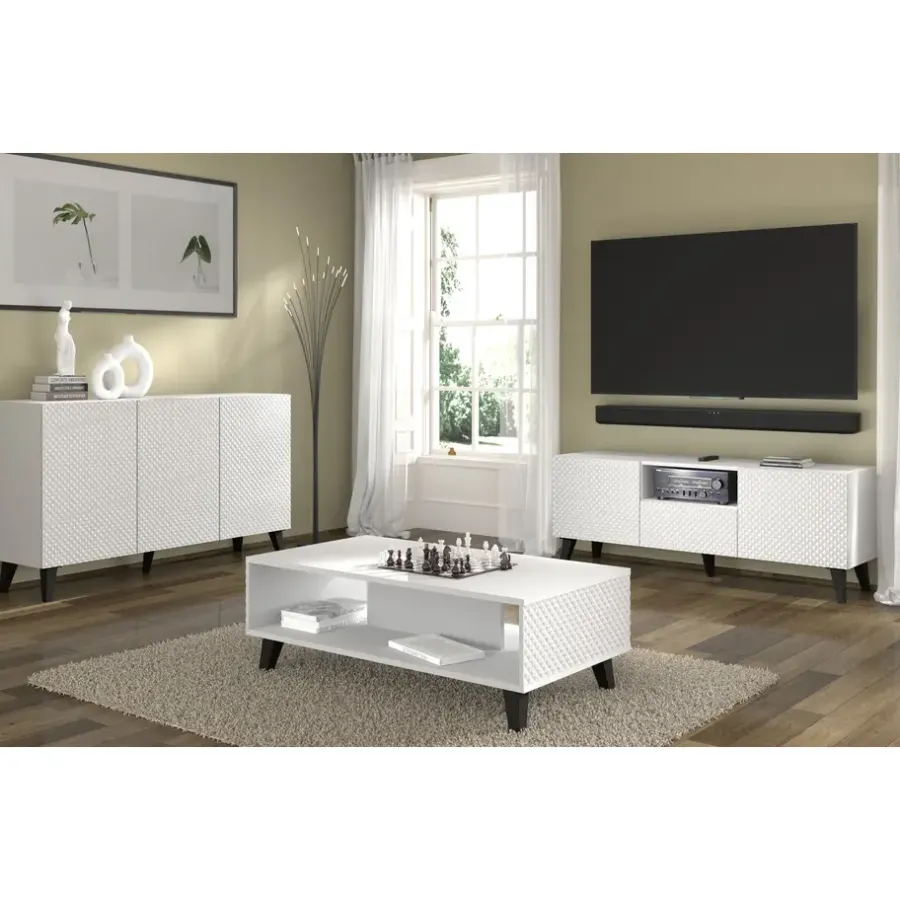 Dressoirs-Homlando Dressoir Ravenna PC 150 3D glanzend wit (fronten) deuren gefreesd